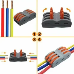 * Bearsu Bornes De Connexion Automatique, Rapide Connecteur De Fil De Cable, Connecteur A Ecrou A Levier, Assortiment De Conducteurs Connecteurs De Fils Compacts Spl-3 (Paquet De 12)><noscript><img width=