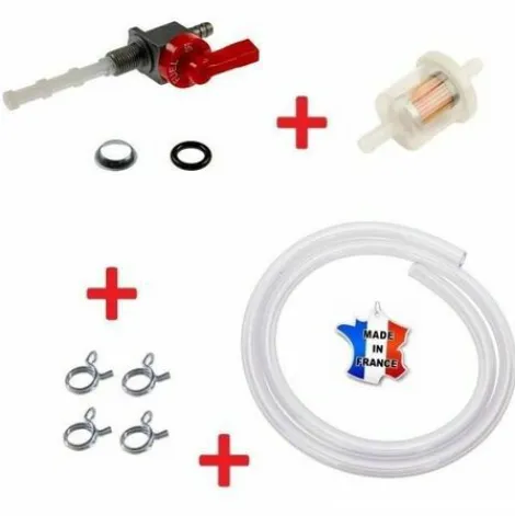 * Cyclingcolors Kit Essence Universel : Robinet M10 X 100 Rouge + Durite + Filtre + Collier> Accessoire Pour Tondeuse Et Autoportée