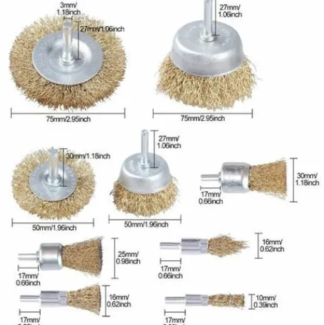* Thsinde Ensemble De Brosses Metalliques, Brosses De Roue Et De Coupe En Laiton Avec Tige, Brosses De Poncage Pour Diverses Perceuses, Parfaites Pour Eliminer La Rouille, La Corrosion, La Peinture Pour Les Outils EÉlectriques, De Jardin Et A Main (Paquet De 9)> Accessoire Pour Tondeuse Et Autoportée